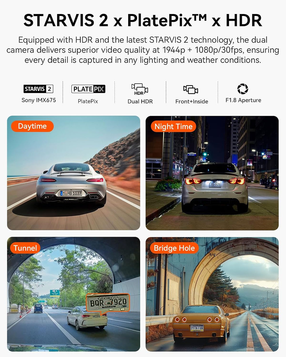 Vantrue N2X 2.7K Dash Cam Front and Inside, STARVIS 2 PlatePix Car Camera