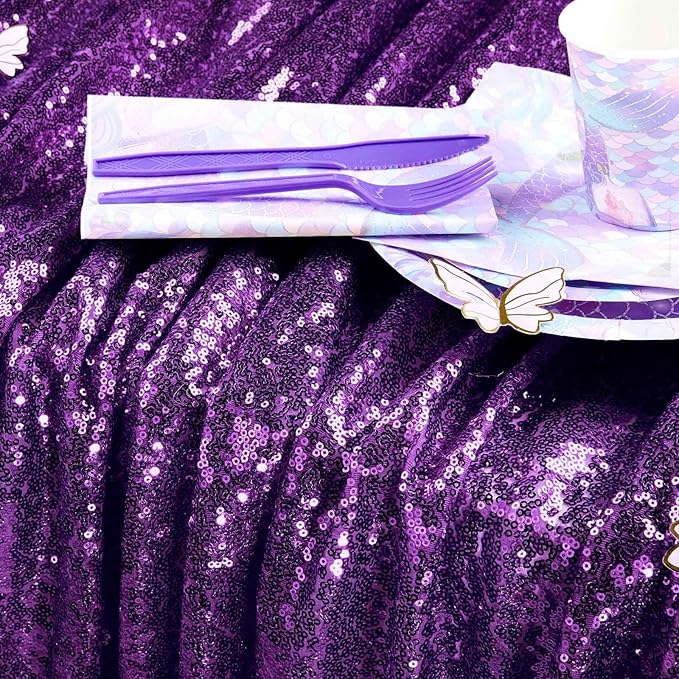 QueenDream Purple Tablecloth Sequin Fabric Table Cloths 90x90 Inch Halloween ...