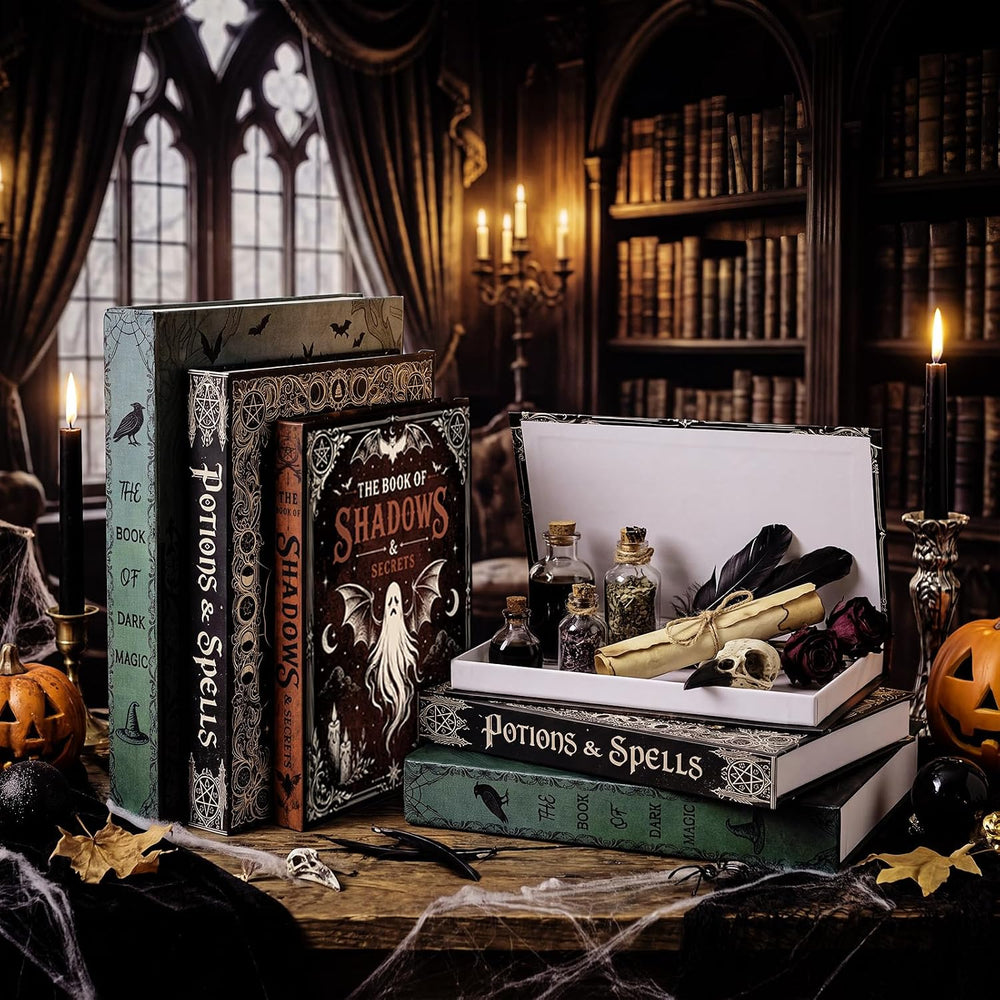 3 Pcs Halloween Decorative Book Boxes, Gothic Spellbook Faux Book