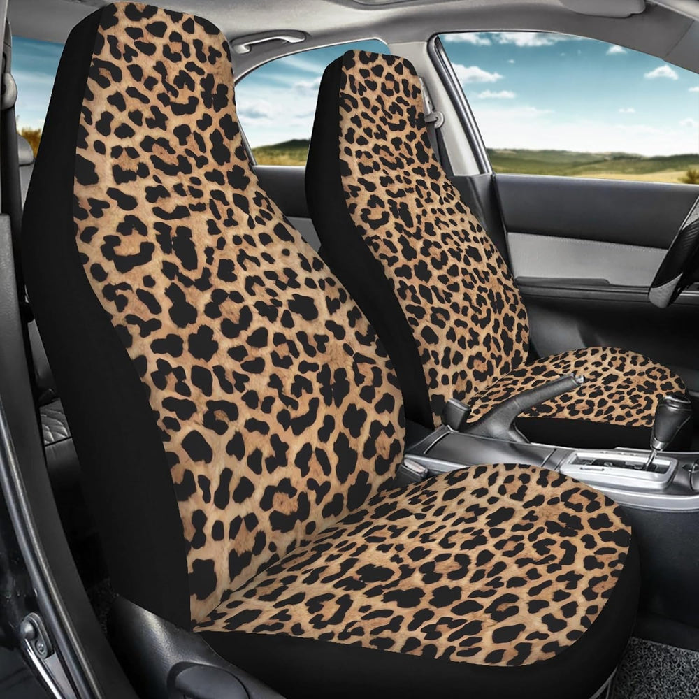 UNICEU Classic Brown Leopard Car Seat Covers Front Seats Only Set of 2, Soft ...