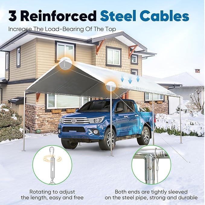Quictent 10x15 ft Heavy Duty Car Canopy Galvanized Frame Carport Outdoor Party