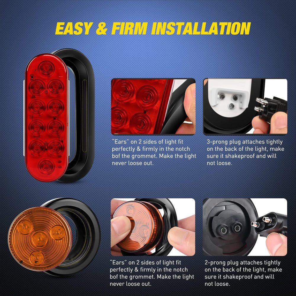 Nilight Steel Trailer Light Boxes Kit w/Oval Tailight Round Marker Lamp