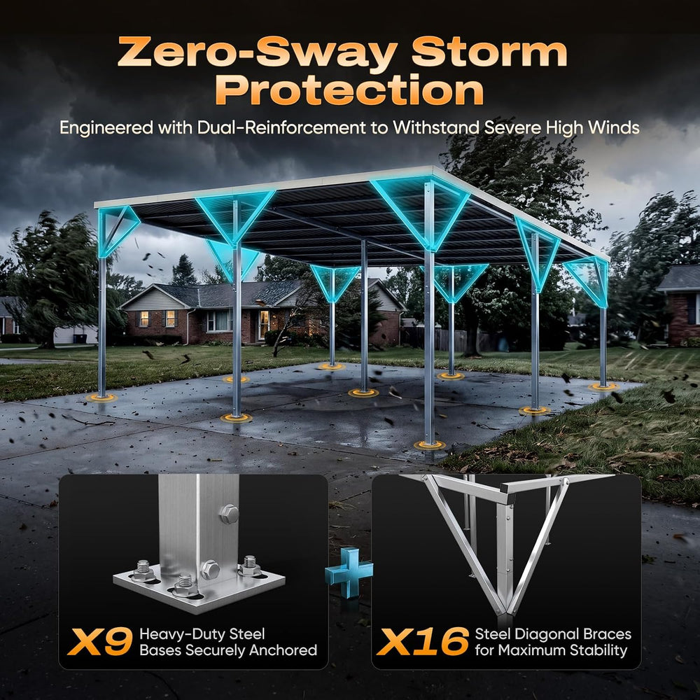 Quictent 20x20 FT Heavy Duty 2-Car Metal Carport, Unique Single-Slope Roof Re...