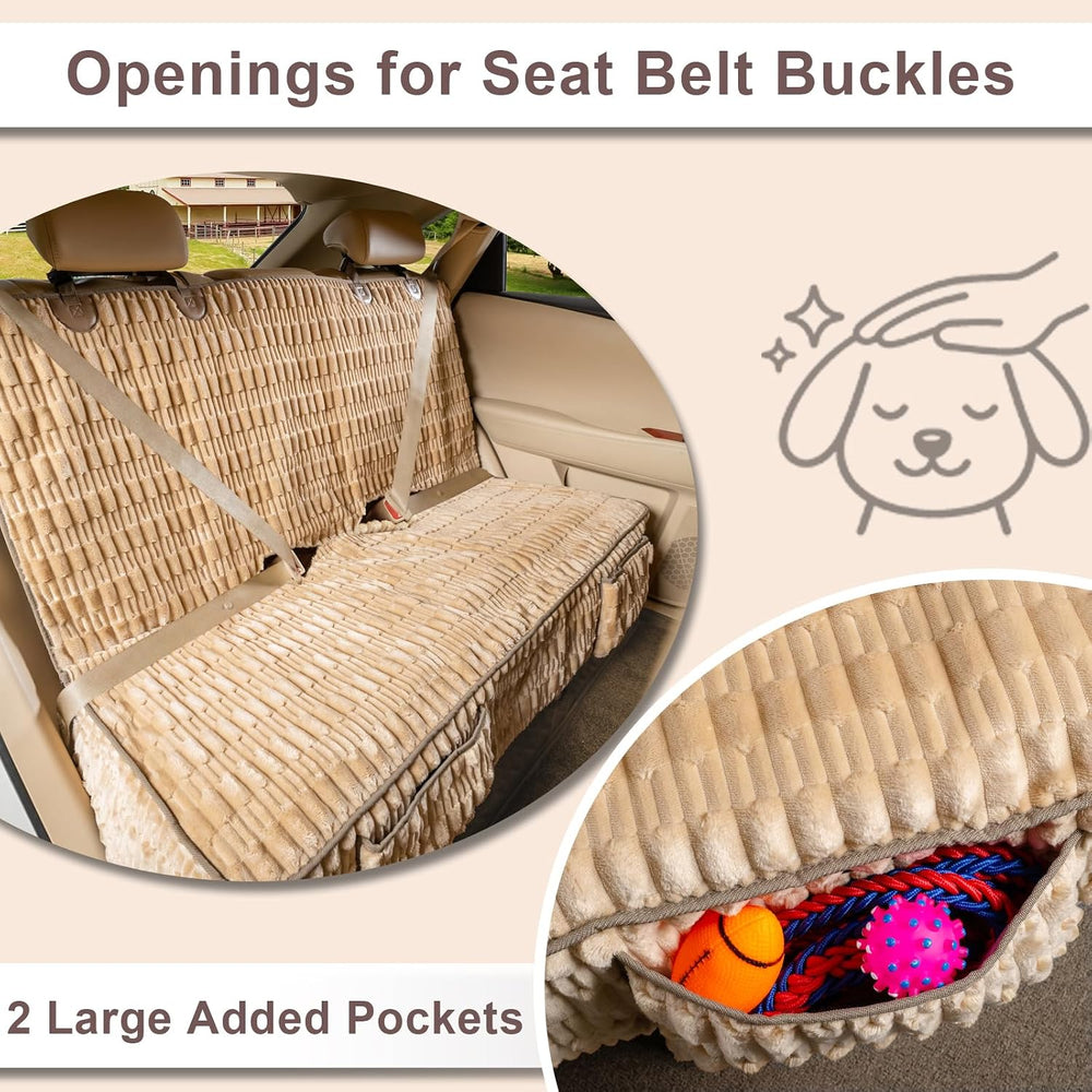 Dog Car Seat Cover, Soft Plush Waterproof Back Seat Protector, Tan