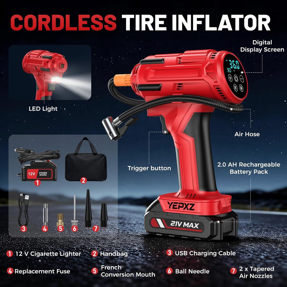 Tire inflator Portable Air Compressor - 160PSI &21V Battery Tire Pump