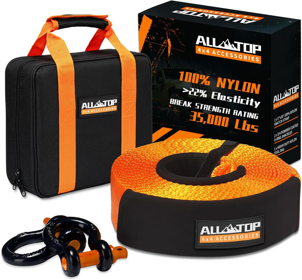 ALL-TOP Heavy Duty Tow Strap Recovery Strap Kit : 3 inch x 30 ft (35,000 lbs)...