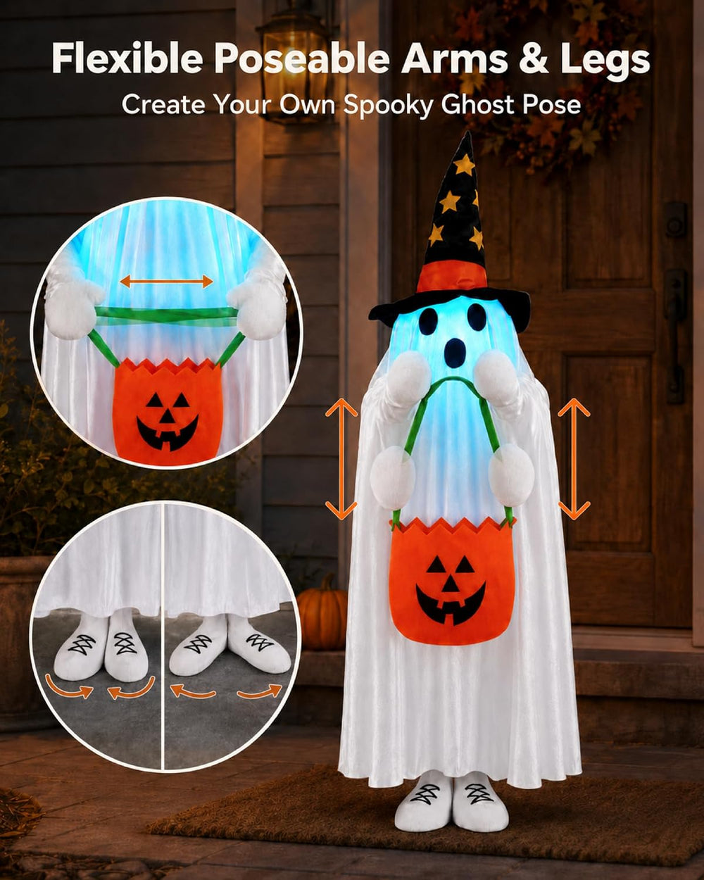 Outdoor Halloween Decorations Light Up Ghost, 37" Porch Decor RGB Lights