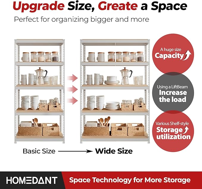 HOMEDANT White 5 Tier Laminated Boltless Heavy Duty Garage Storage Adjustable