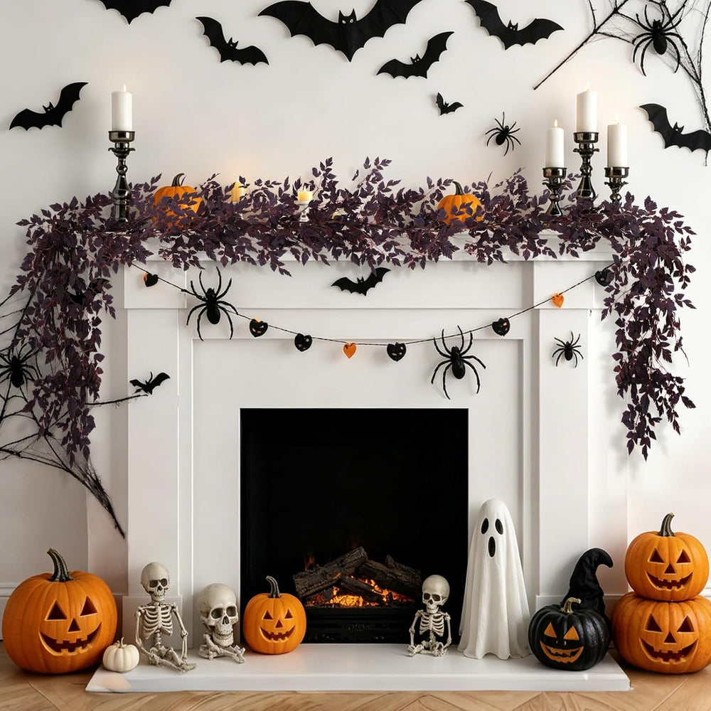 2 Pack 6 Ft Fall Garlands, Plum Cimicifuga Seeded Halloween Decor