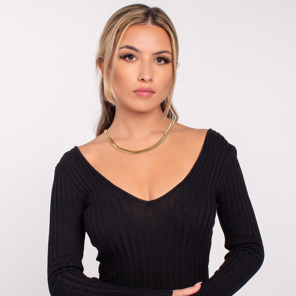 Barzel 18K Gold Plated Flat Herringbone Snake Chain Necklace for Women | Made...