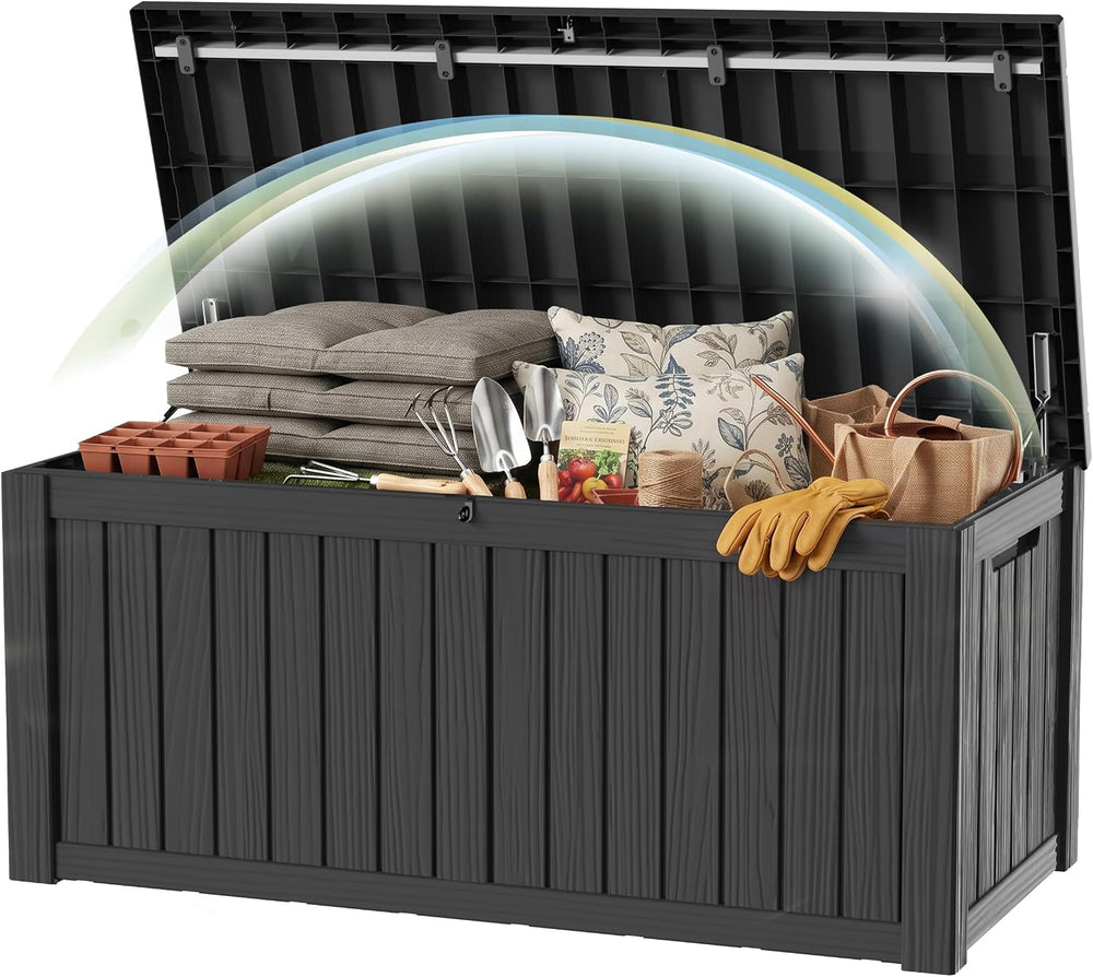 200Gal Lockable Waterproof Deck Box, Sturdy Bench for Patio & Garden Black