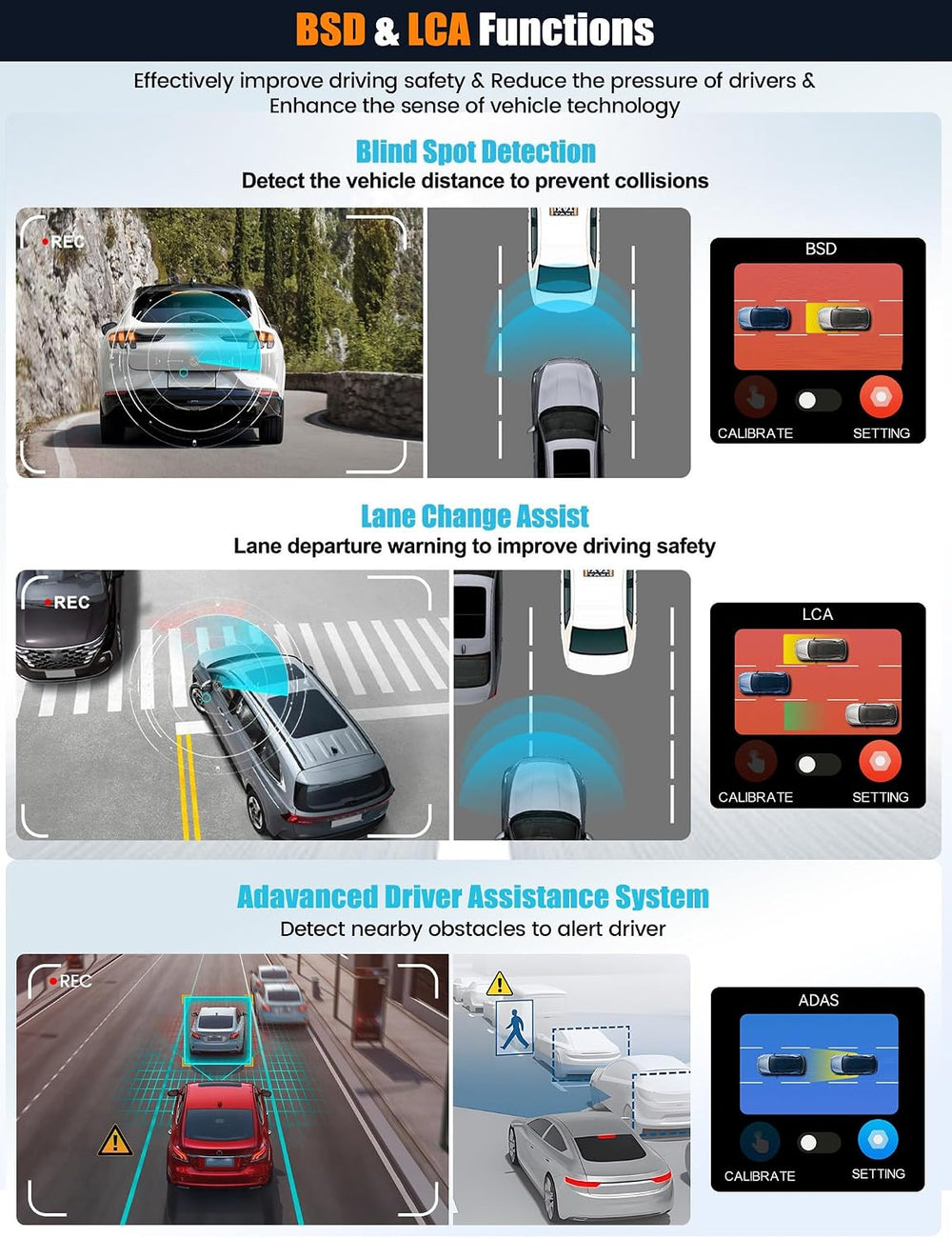 CAMECHO 9.66" 4K Mirror Dash Cam with ADAS, BSD and LCA, Rear View Mirro...