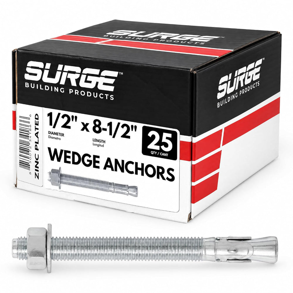 1/2" x 8-1/2" Zinc-Plated Wedge Anchors for Concrete & Cement (...