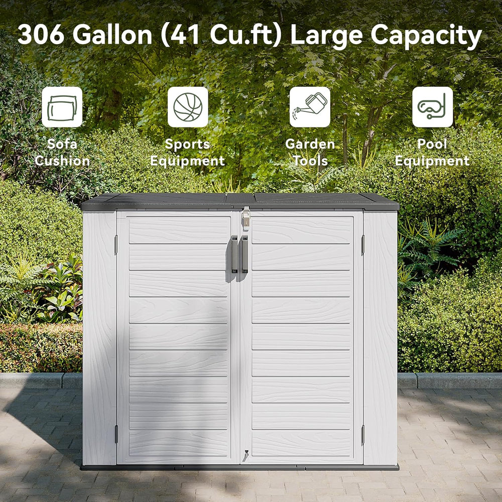 AOXUN Horizontal Storage Sheds 41 Cu.ft, Outdoor Storage Box 160 Gallon, Wate...