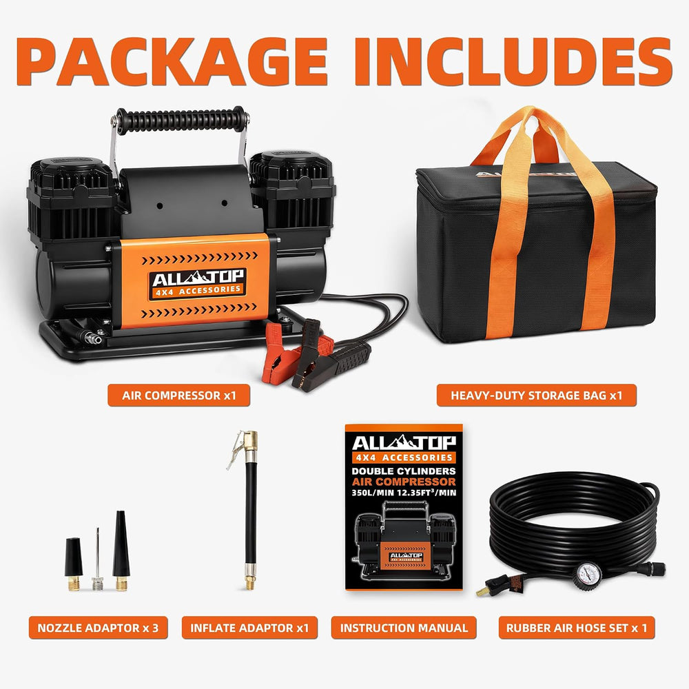 ALL-TOP Air Compressor Kit, Dual Cylinder 12V Portable Inflator 12.35 ft³/Min...