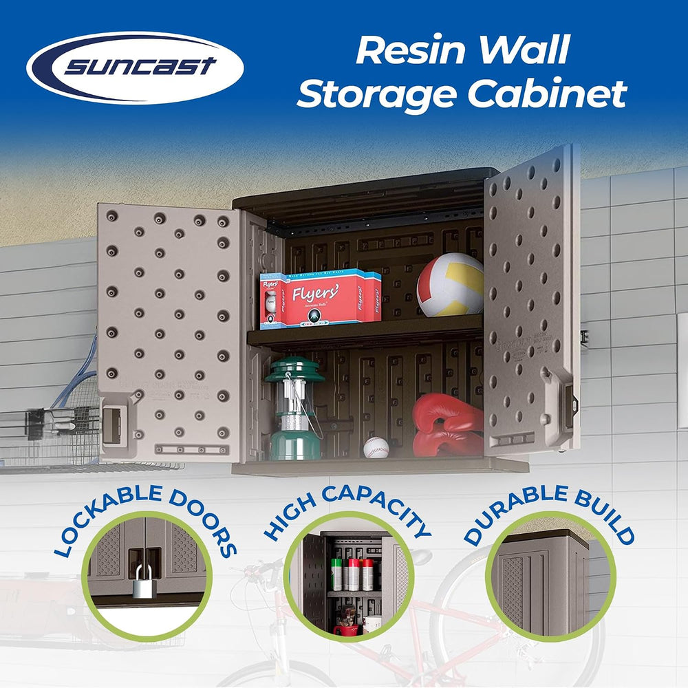 Suncast 4 Cu. Ft Wall Mounted Garage Cabinet Storage with Shelf, Platinum