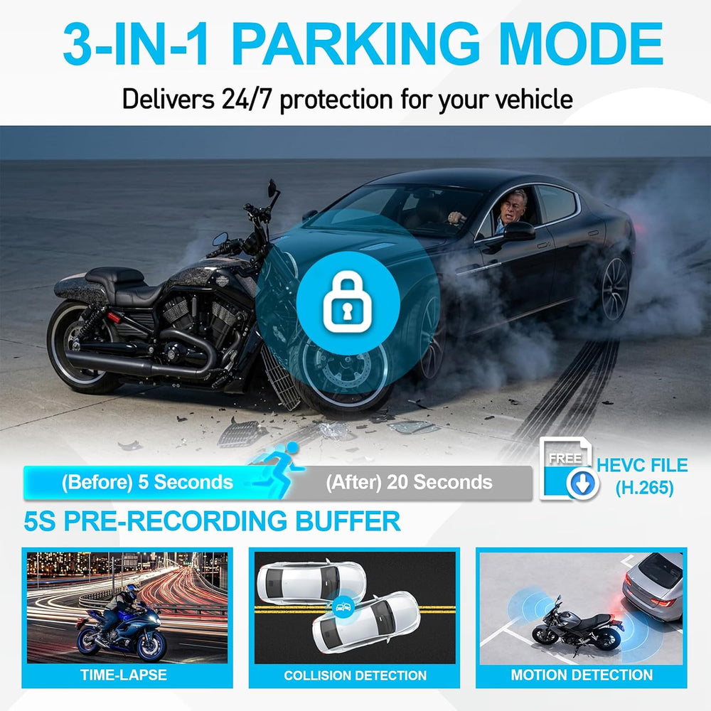 Magellan Motorcycle Dash Cam 2.5K Front and Rear, HDR, GPS, WiFi, IP67