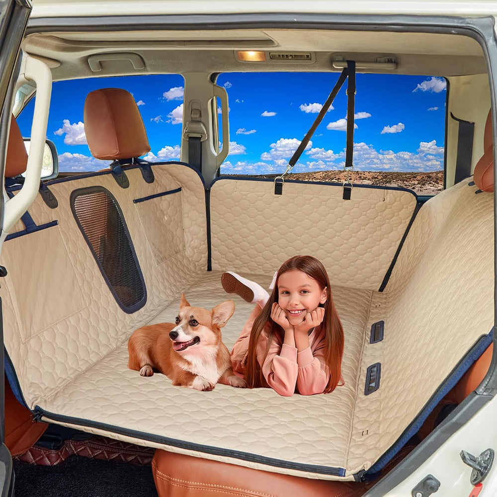 Hard Bottom Dog Car Seat Cover, PU Leather Back Seat Extender for Dogs
