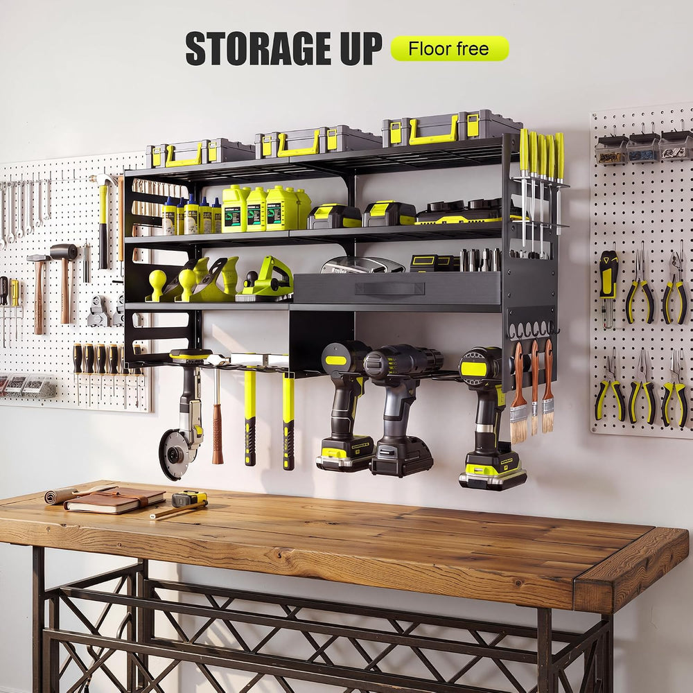 Large Power Tool Organizer Wall Mount with Charging Station, Black