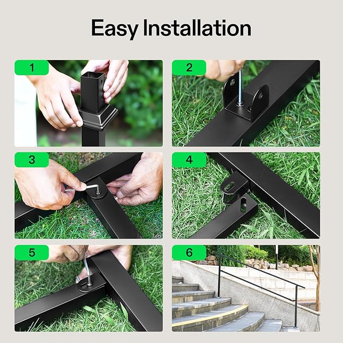 VIVOSUN Outdoor Handrail, 4 Step Stair Handrail, Wrought Mattle Iron Handrail