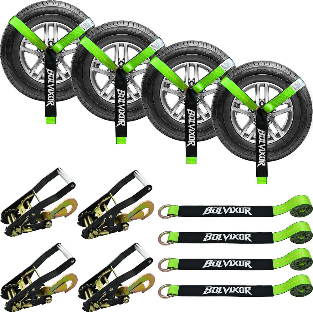 4 Pack Car Tie Down Straps for Trailers - 2" x 96" - 9900LBS Break ...