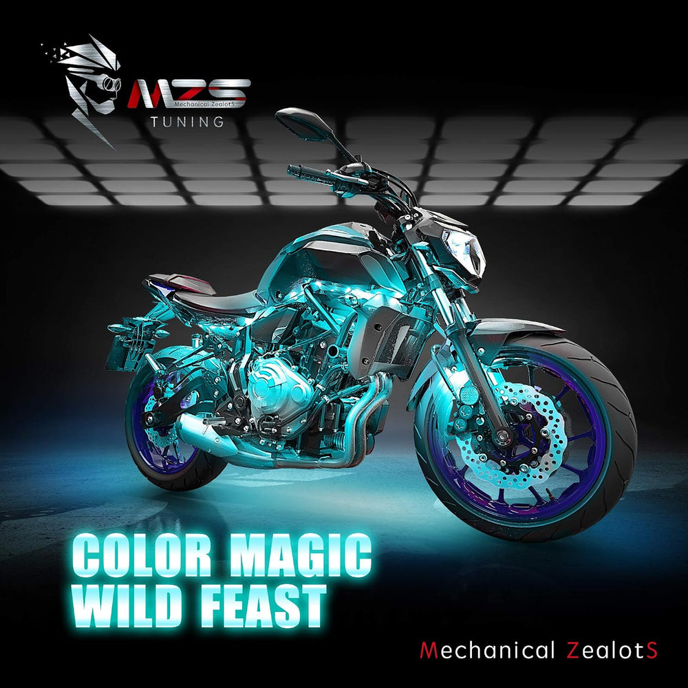 MZS 8Pcs Motorcycle LED Light Kit, Multi-Color Neon RGB Strips LED Underglow ...