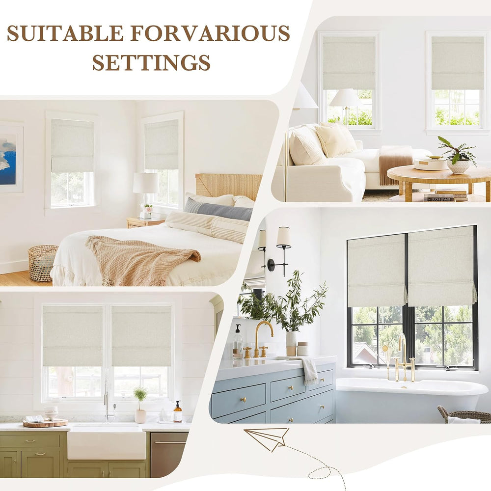 RYB HOME 100% Blackout No Drill Roman Shade for Bedroom Window