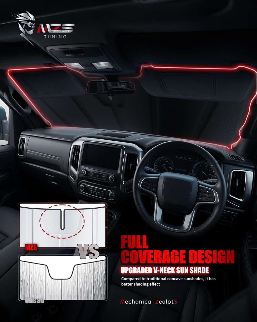 MZS Windshield Sun Shade Compatible with F250 F350 F450 F550 F600 2023-2026, ...