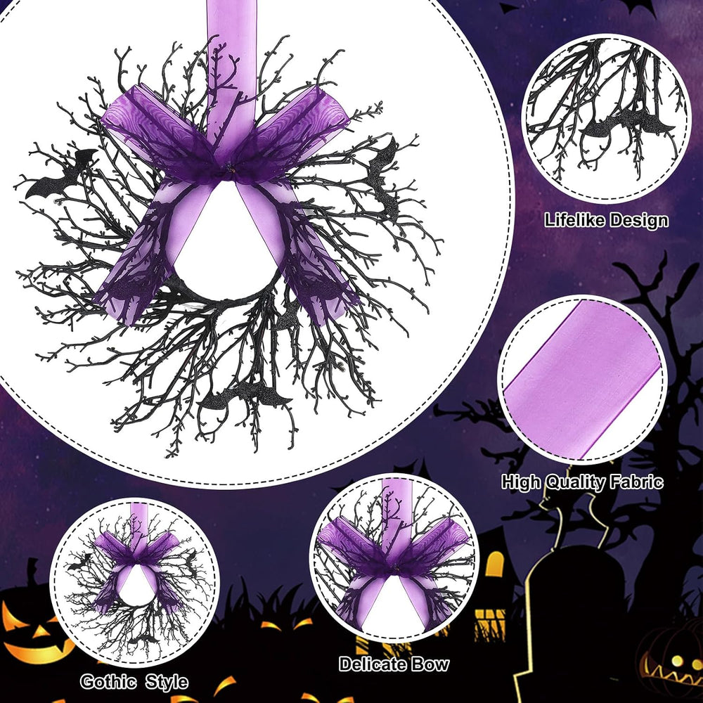 Suncalla 6 Pack Mini Halloween Cabinet Wreaths 9.8 Inch with Purple Ribbon