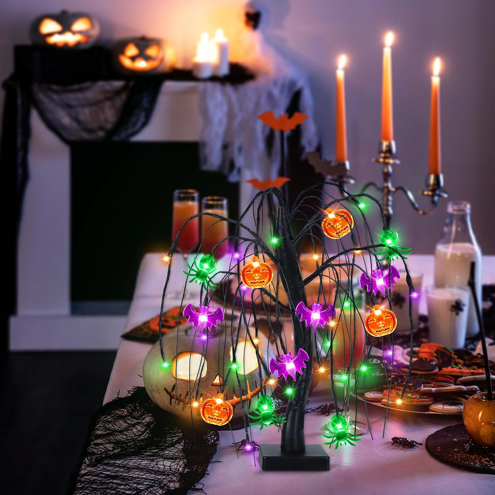 Halloween Table Decor 18 Inch 36 LED Halloween Willow Tree with Pumpkin Bat S...