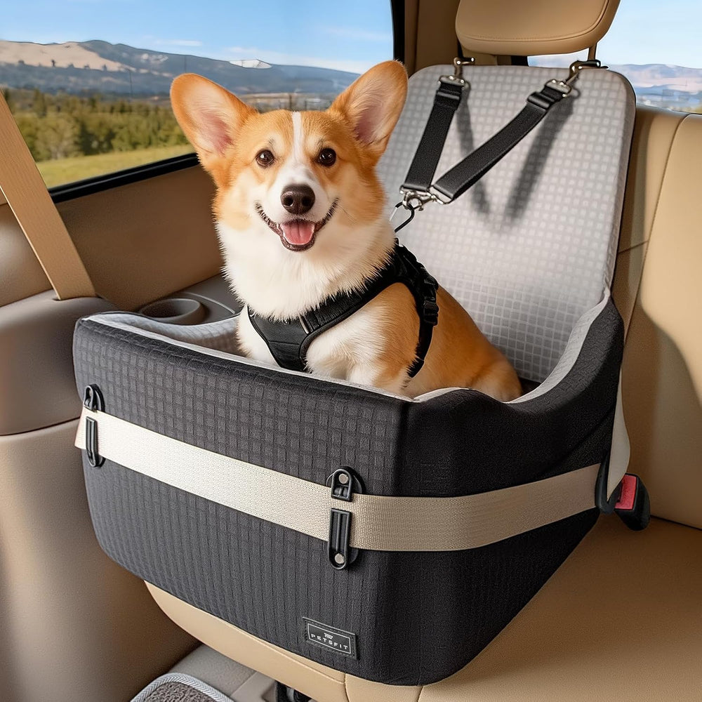 PETSFIT Dog Car Seat with Patented Safety System, 5" Elevated Cushion