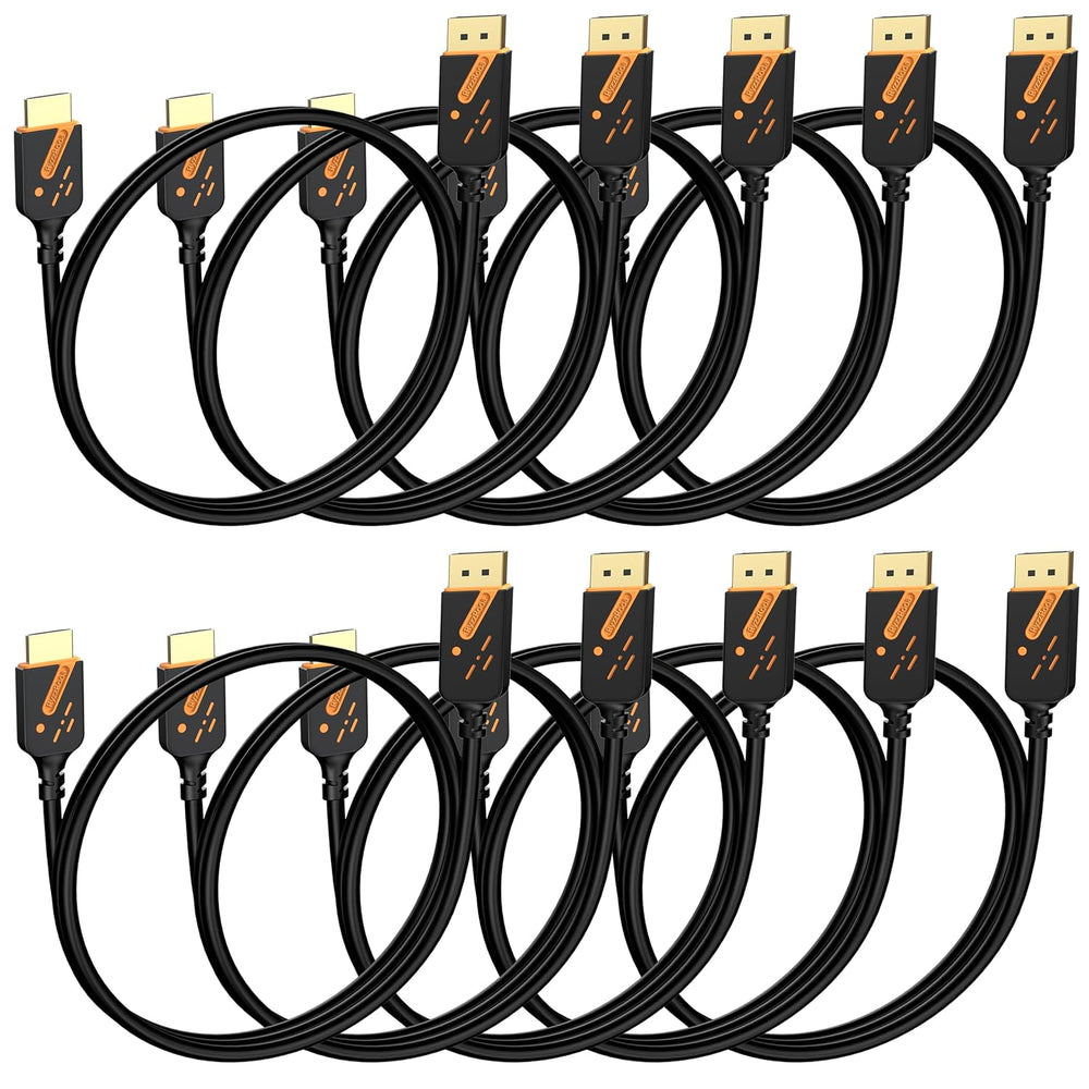 4K DisplayPort to HDMI Cable, 3FT, 10-Pack, Gold-Plated