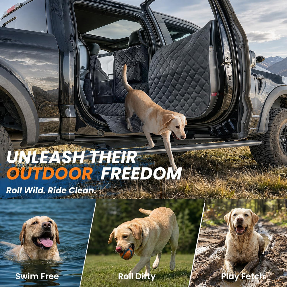 REEVAA Dog Truck Floor Cover with Door Protection, for Back Seat, XL,Black