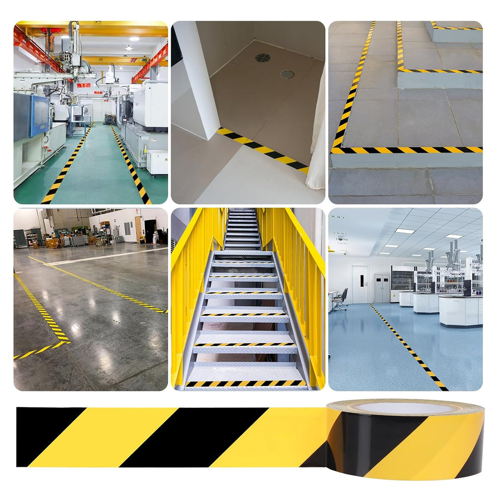 3 Roll 2" x 164FT Black & Yellow Caution Tape, Strong Adhesive Floor...