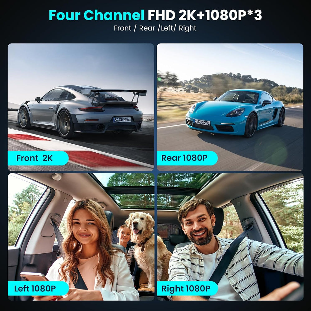 4 Channel Dash Cam 360° View Front Rear Inside & Left Right,Dash Camera F...