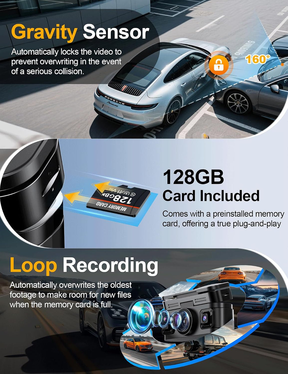 360° View 4K 4 Channel Dash Cam Front and Rear Inside Left Right, Built-in GP...