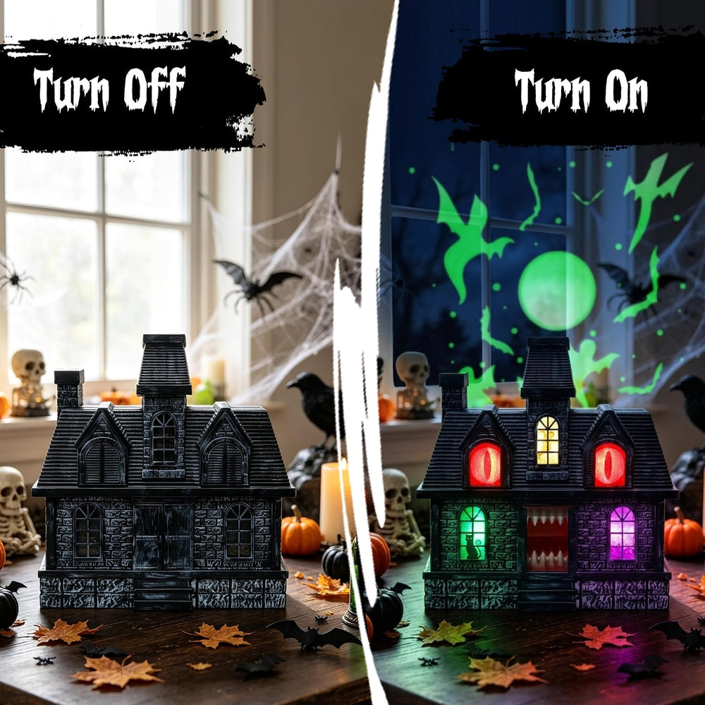 14" Halloween Projection Haunted House Decor, Colorful Lights