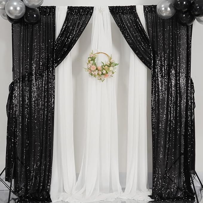 Poise3EHome Black Sequin Backdrop Curtains,4 Panels 2FTx8FT Glitter Backgroun...