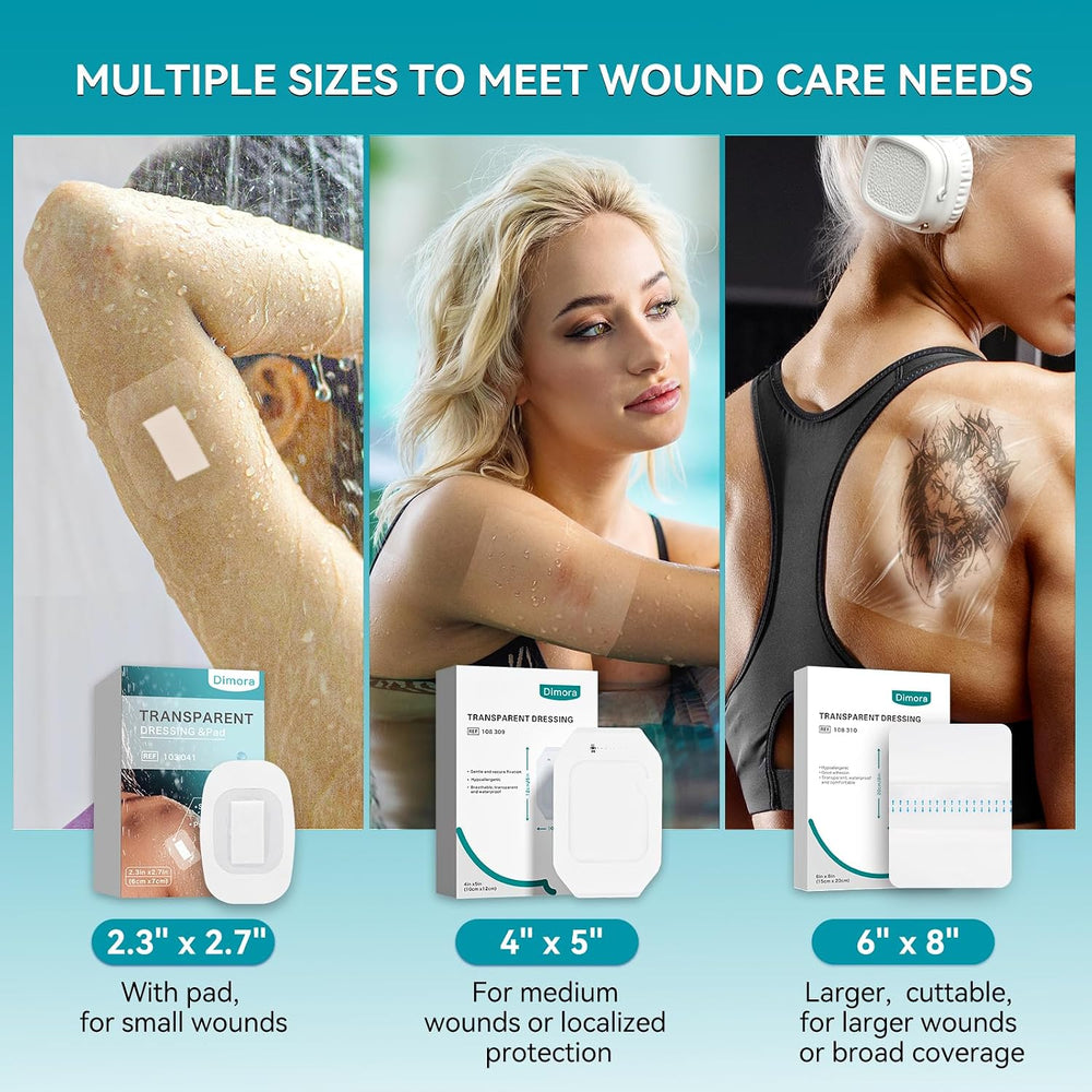 Dimora Waterproof Transparent Film Dressing, Large Clear Wound Bandages 6x8 i...