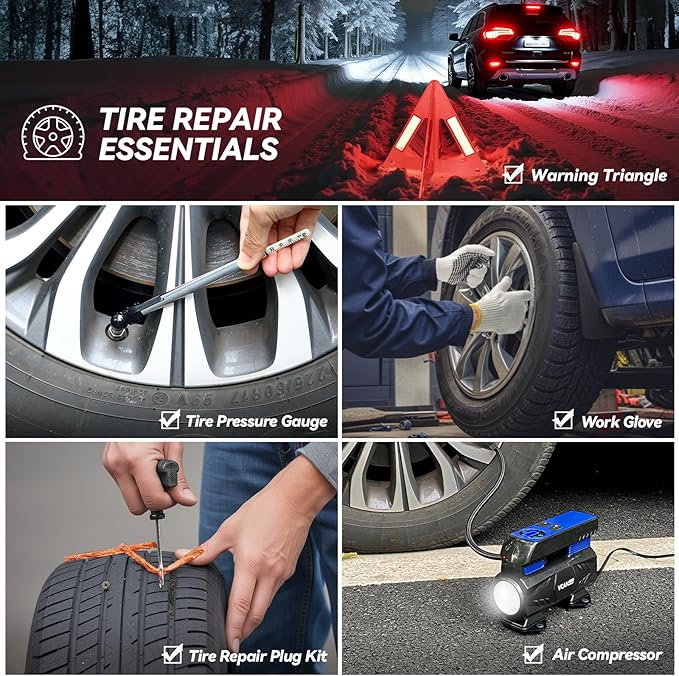 Car Emergency Kit with Portable Air Compressor, Winter Car Safety Roadside