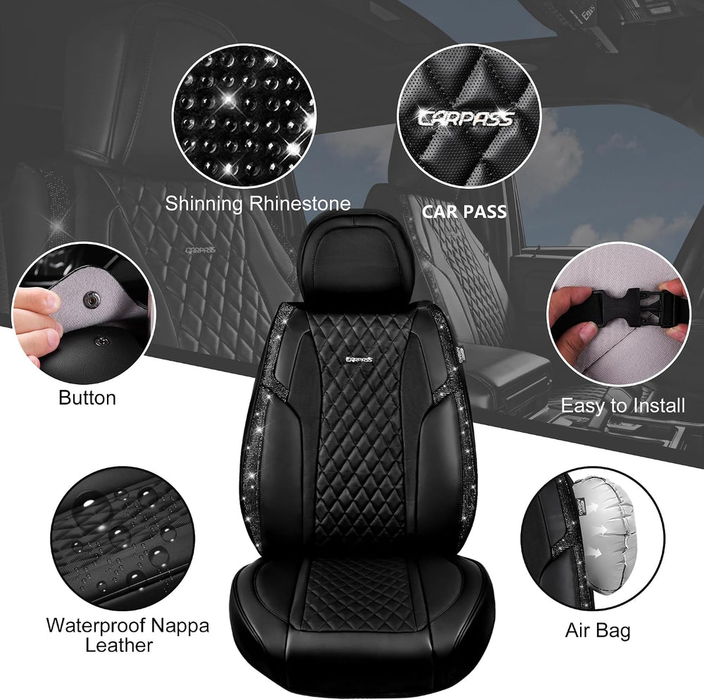 CAR Pass Bling Car Seat Covers, Microfiber Nappa Leather Luxury Cushioned, Wa...