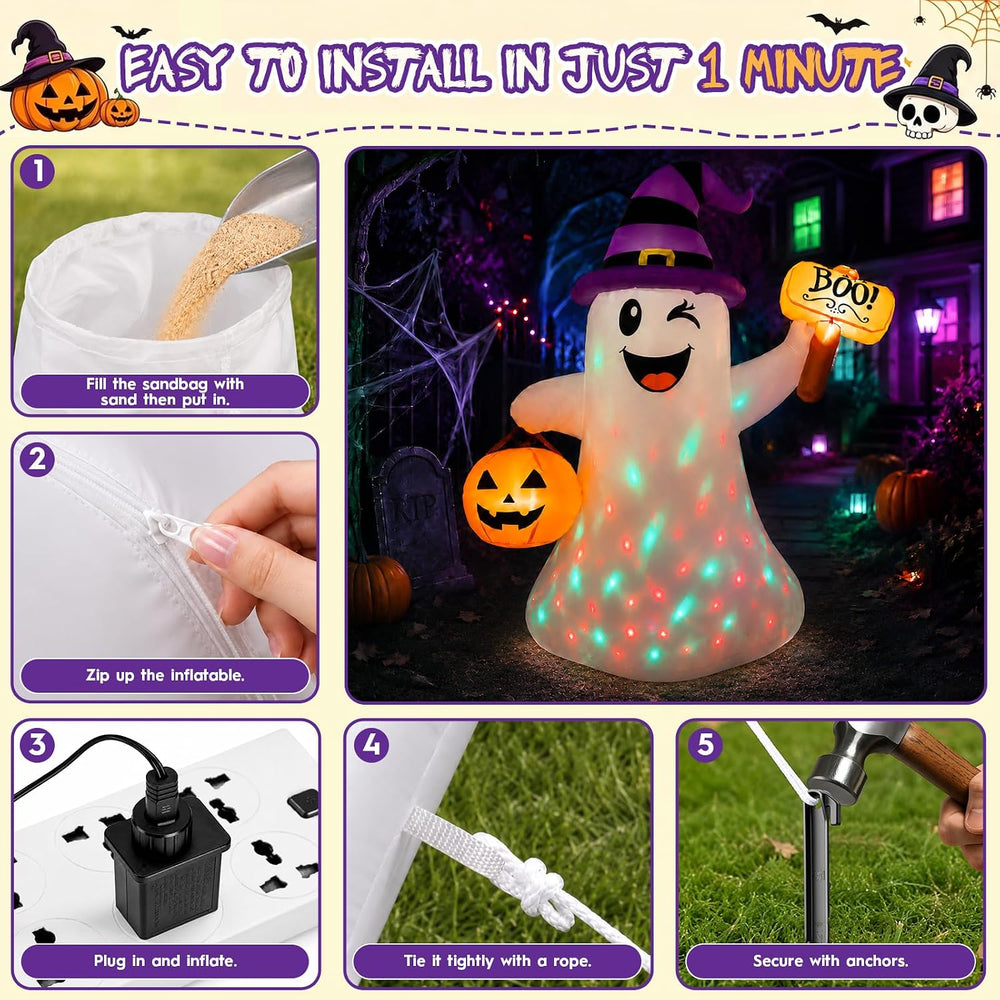 4.5 FT Halloween Inflatables Ghost with Pumpkin Boo, Halloween Decorations Ou...