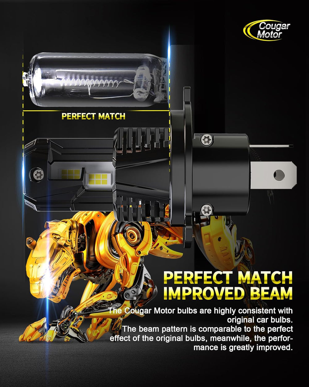 Cougar Motor H4 Bulbs, 9003 Fog 800% Brighter Non-Polar Instant Plug-in