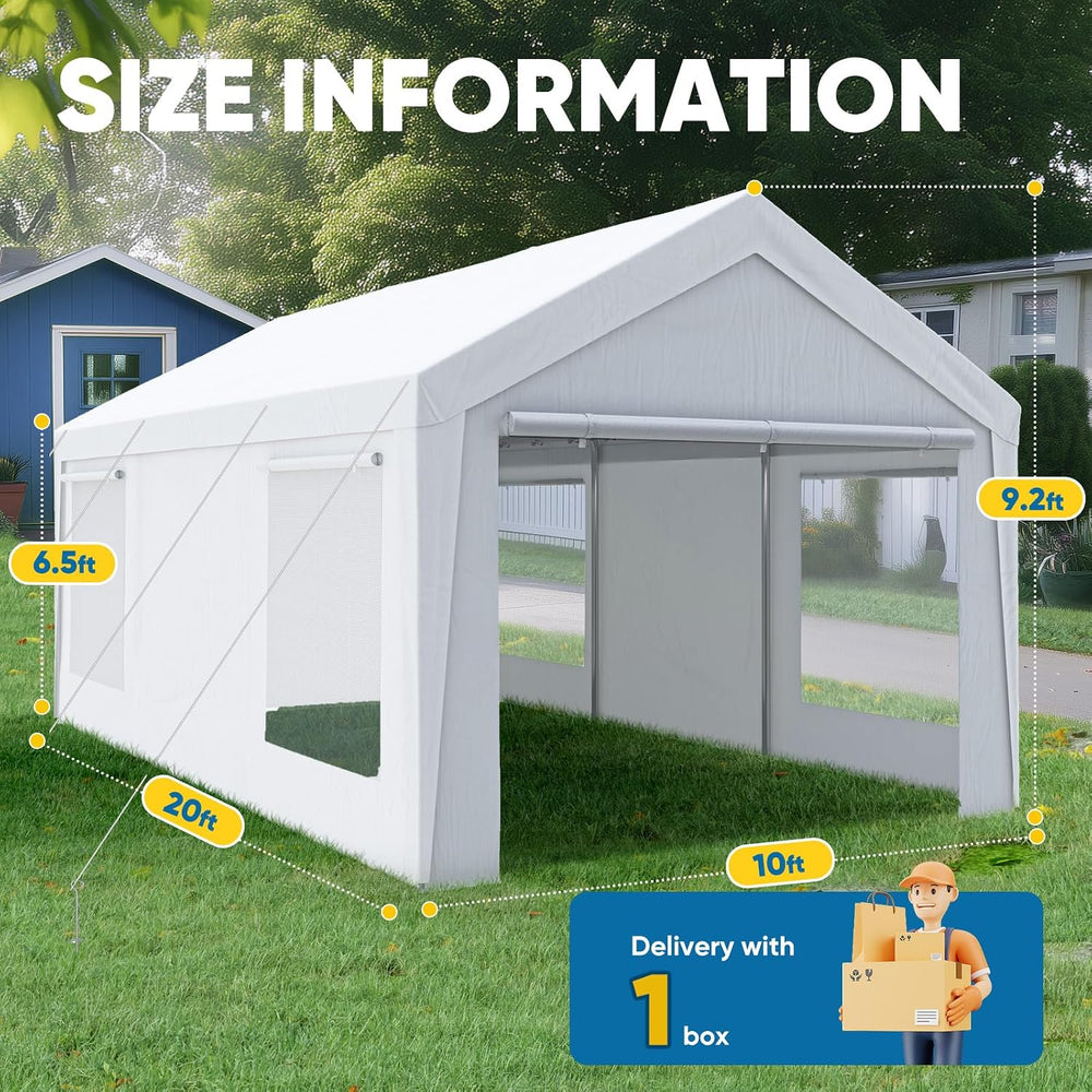 Quictent 10x20 ft Heavy Duty Carport, Reinforced Galvanized Outdoor Garage Ca...