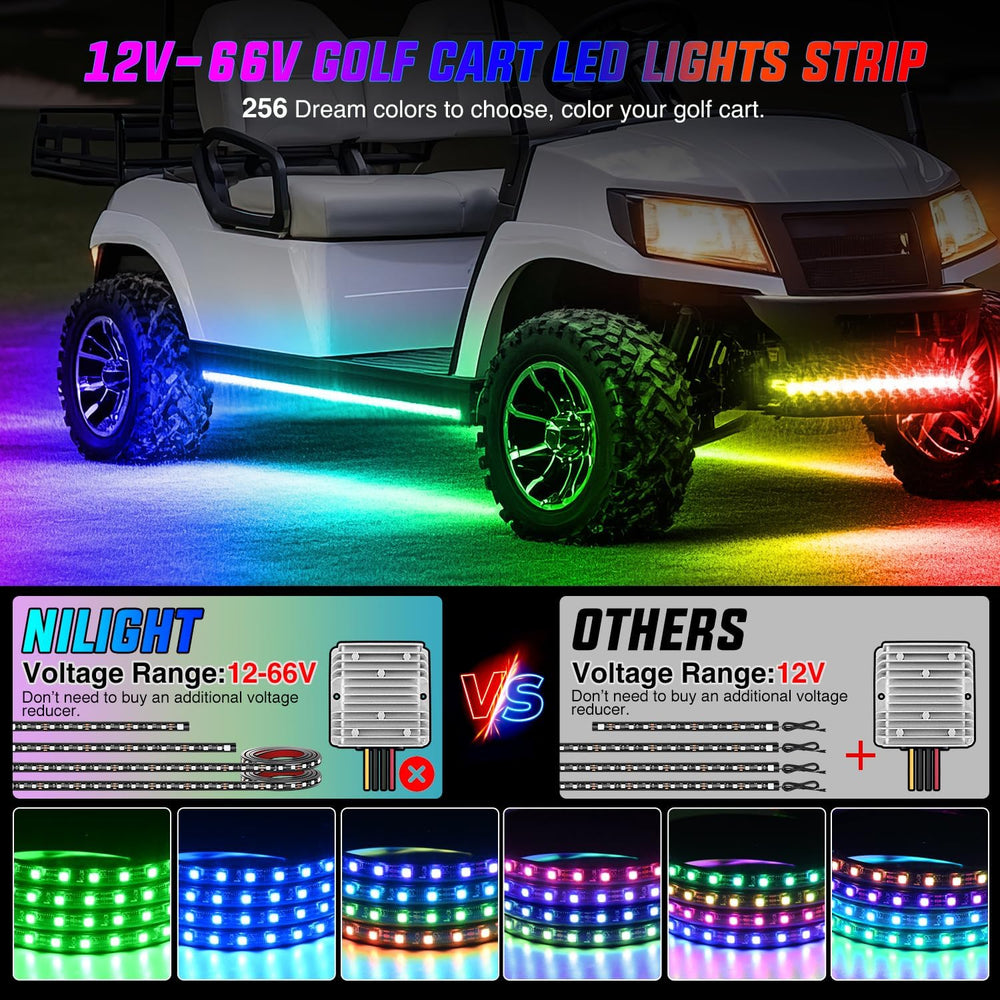 Nilight 4PCS Golf Cart Underglow LED Light Strip Dream Color Multi-Mode Neon ...