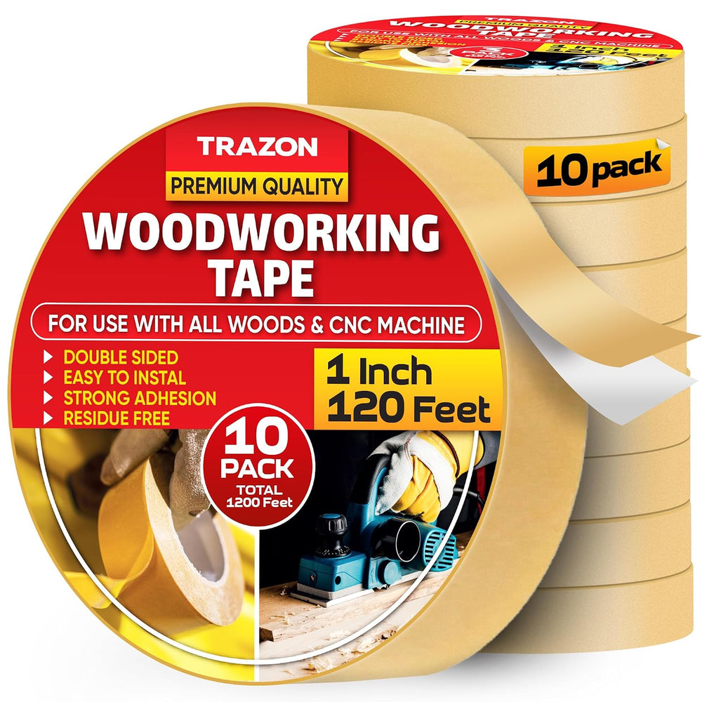 Trazon Double Sided Woodworking Tape Super Strong, 10 Pack, 1 Inch x 120 Feet...