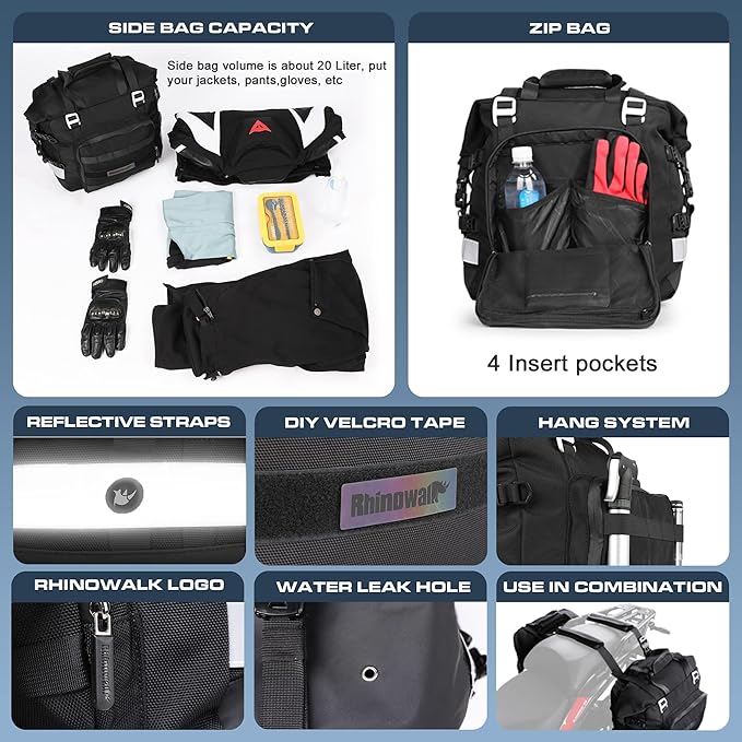 Rhinowalk Waterproof Motorcycle Saddlebags Luggage Bags 20L Quick Release