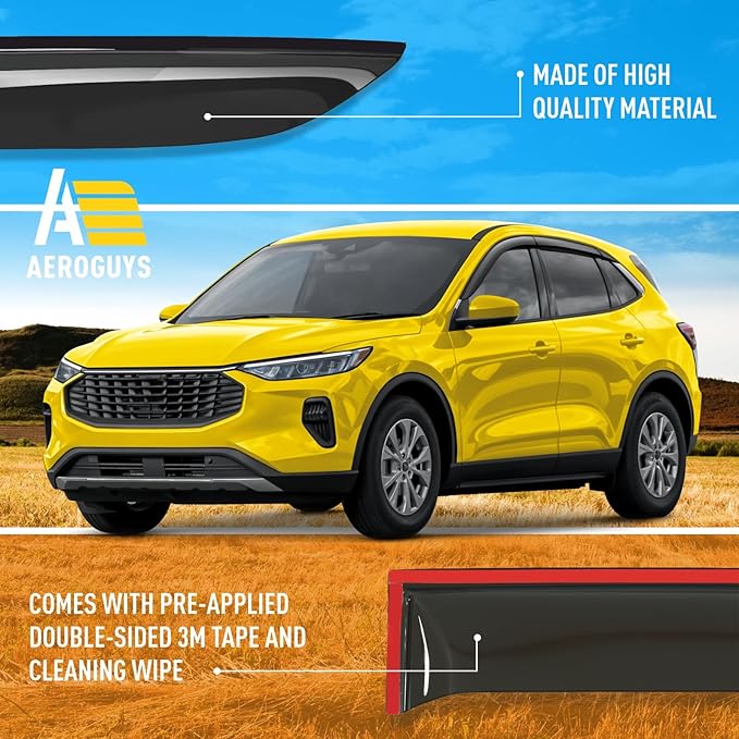 Extra Durable Window Deflectors Tape-On Window Visors Rain Guards Fit (6pcs)