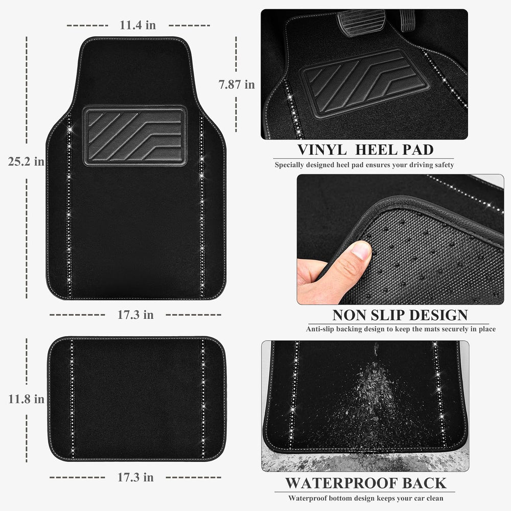CAR PASS 14 PCS Bling Diamond Car Accessories Set for Women, Leather Seat Cov...
