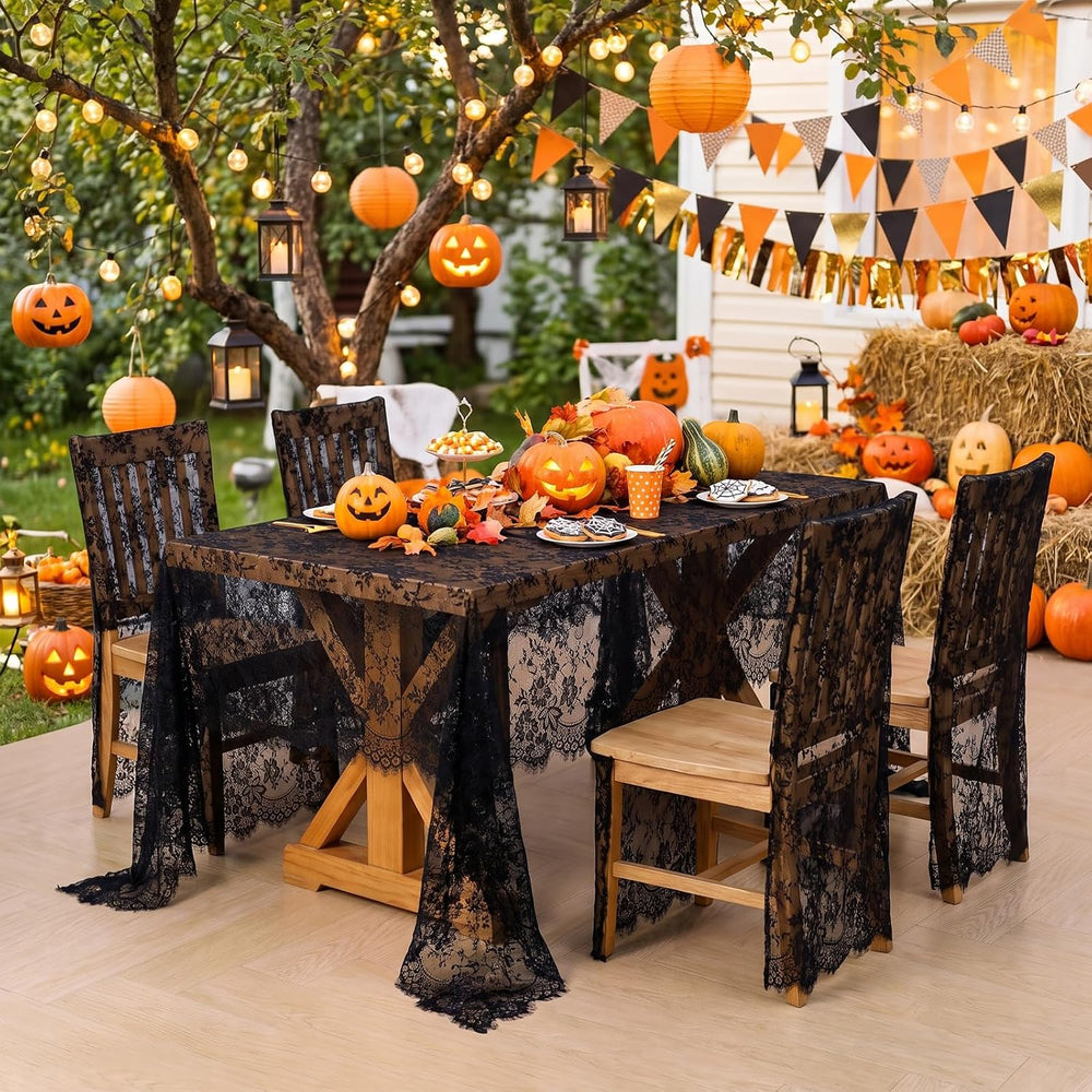 Lace Tablecloth 10FT Rectangle Wedding Overlay Black Halloween Fabric 2Pack